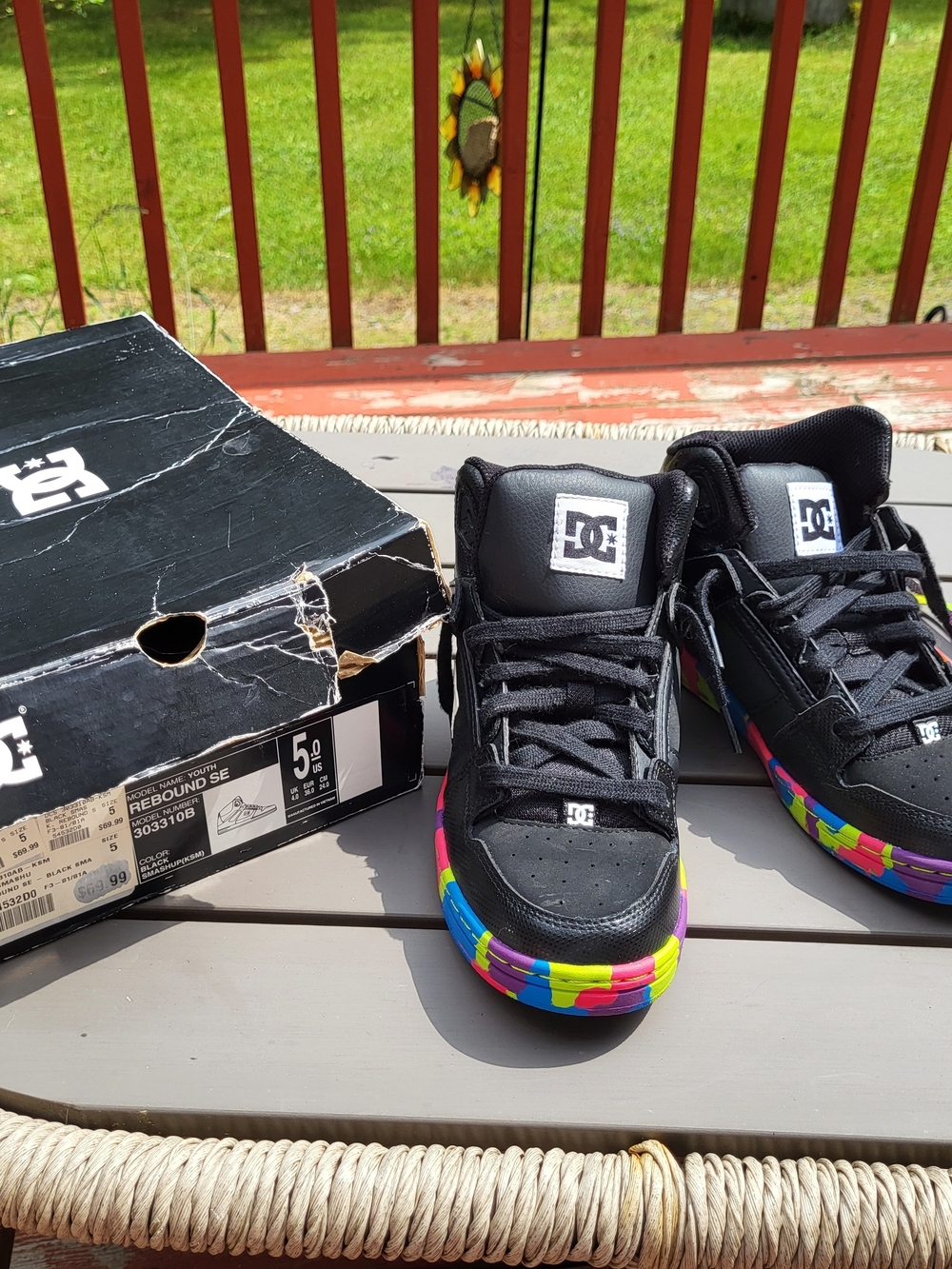 DC Kids Hightop Black Sneakers with Multicolor Patterned Sole